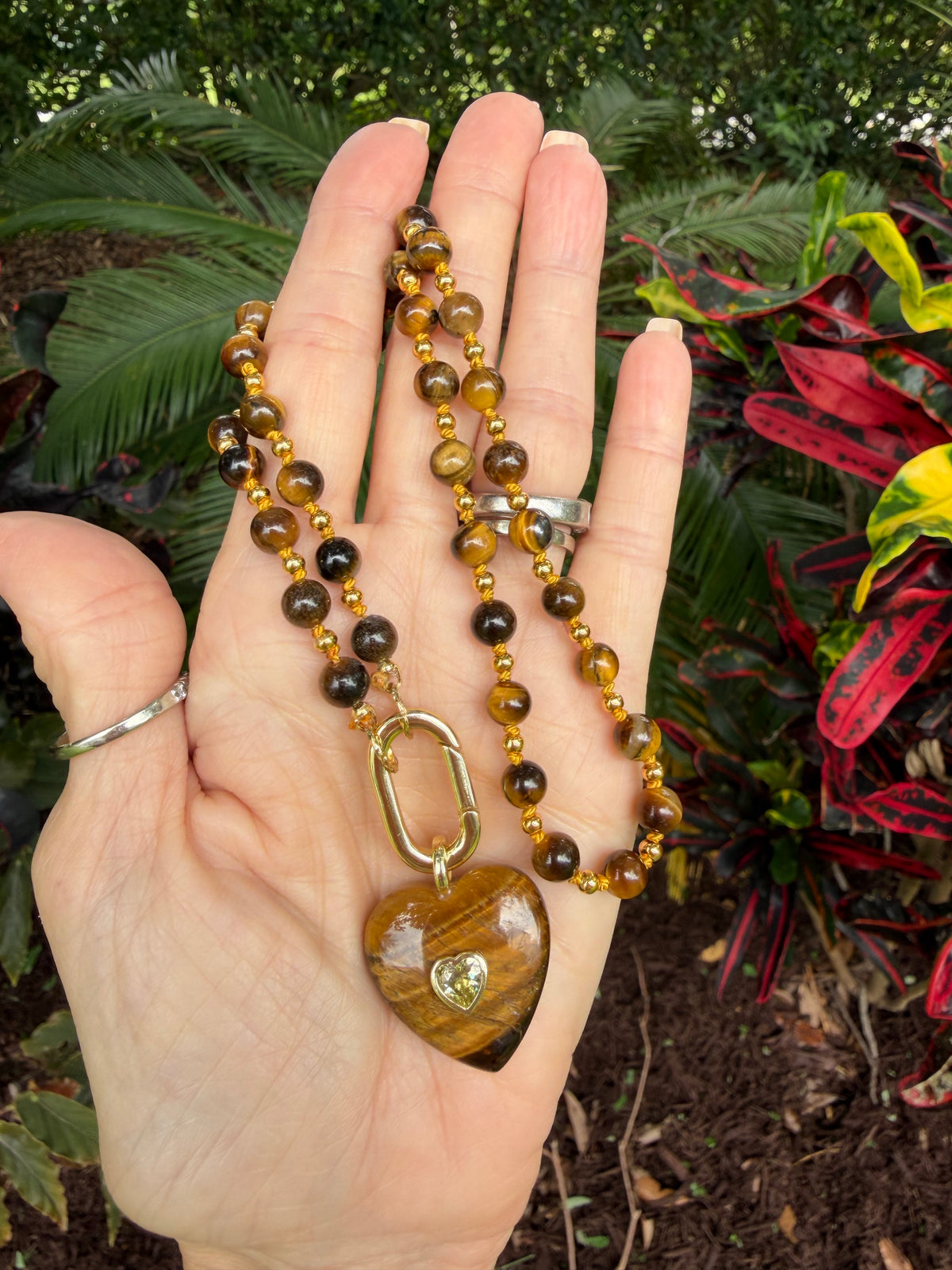 Tiger Eye Heart Pendant Necklace | Handmade Boho Gemstone Jewelry | 18K Gold Plated