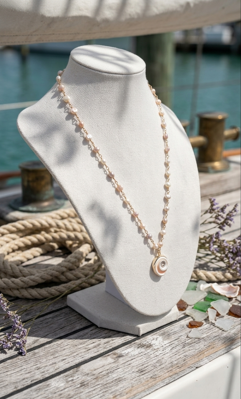 Freshwater pearl and shell necklace