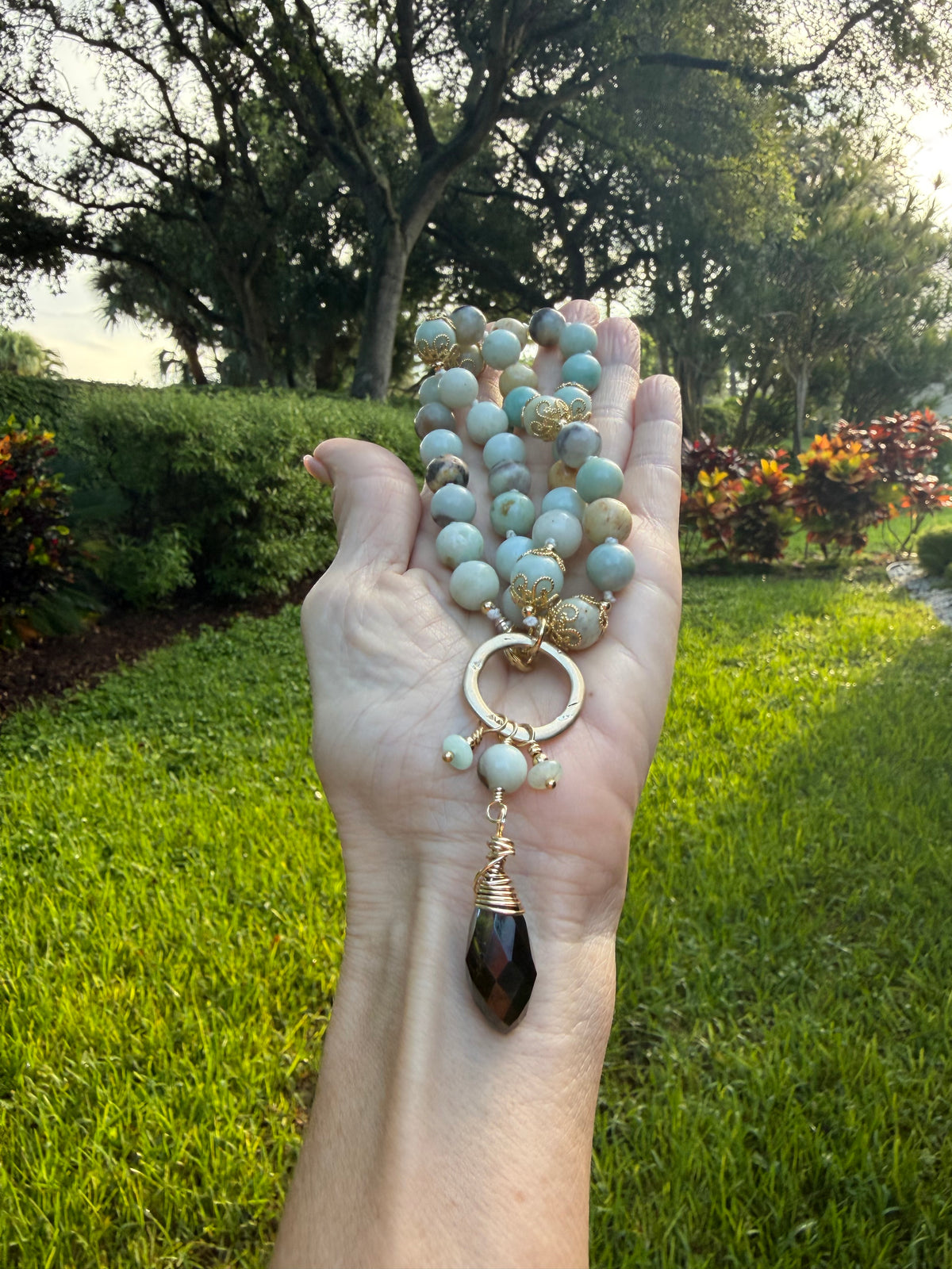 Amazonite Necklace with Crystal pendant