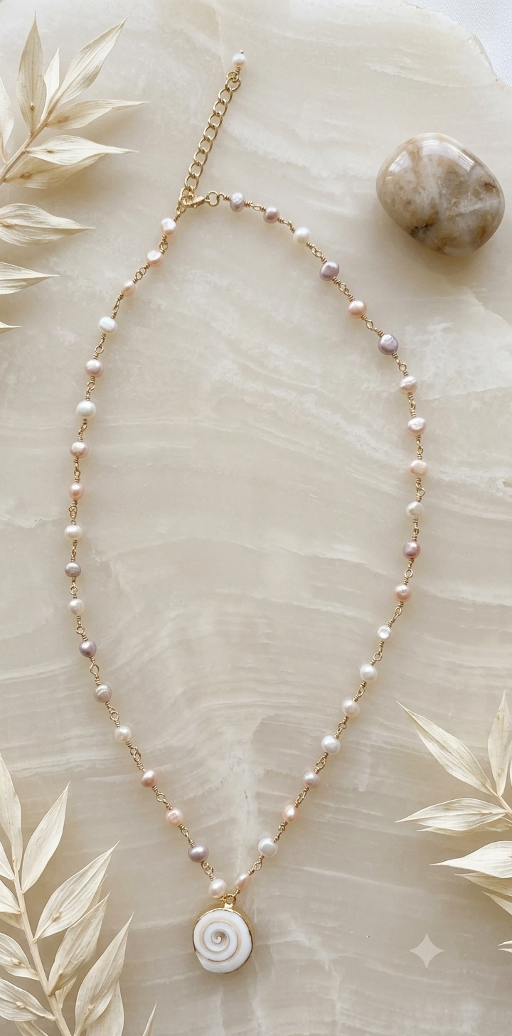 Freshwater pearl and shell necklace