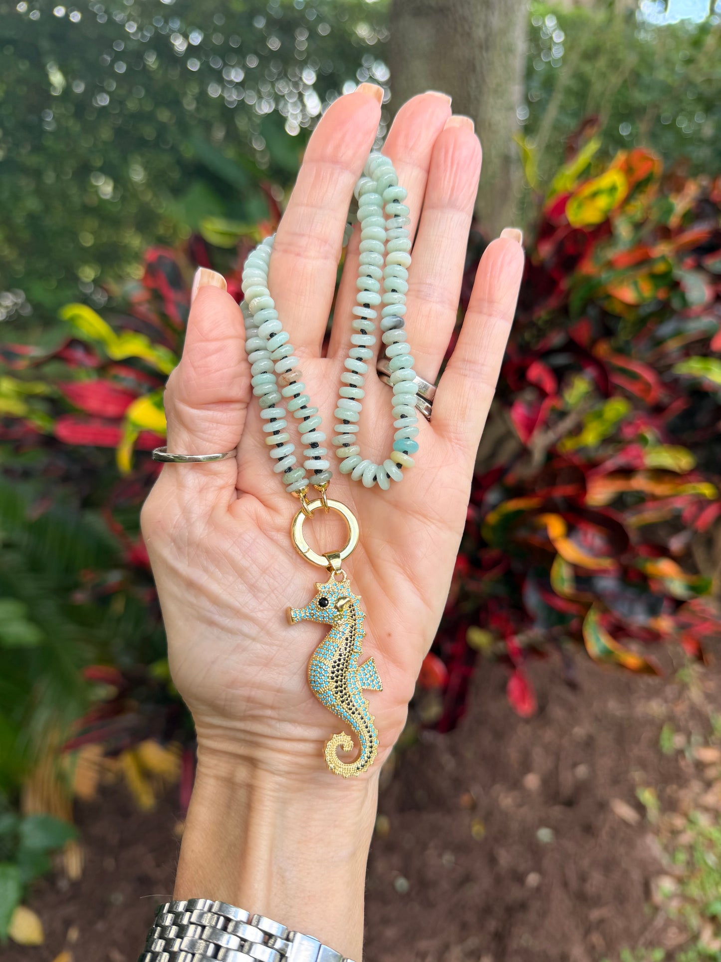 Amazonite Necklace with Seahorse Pendant