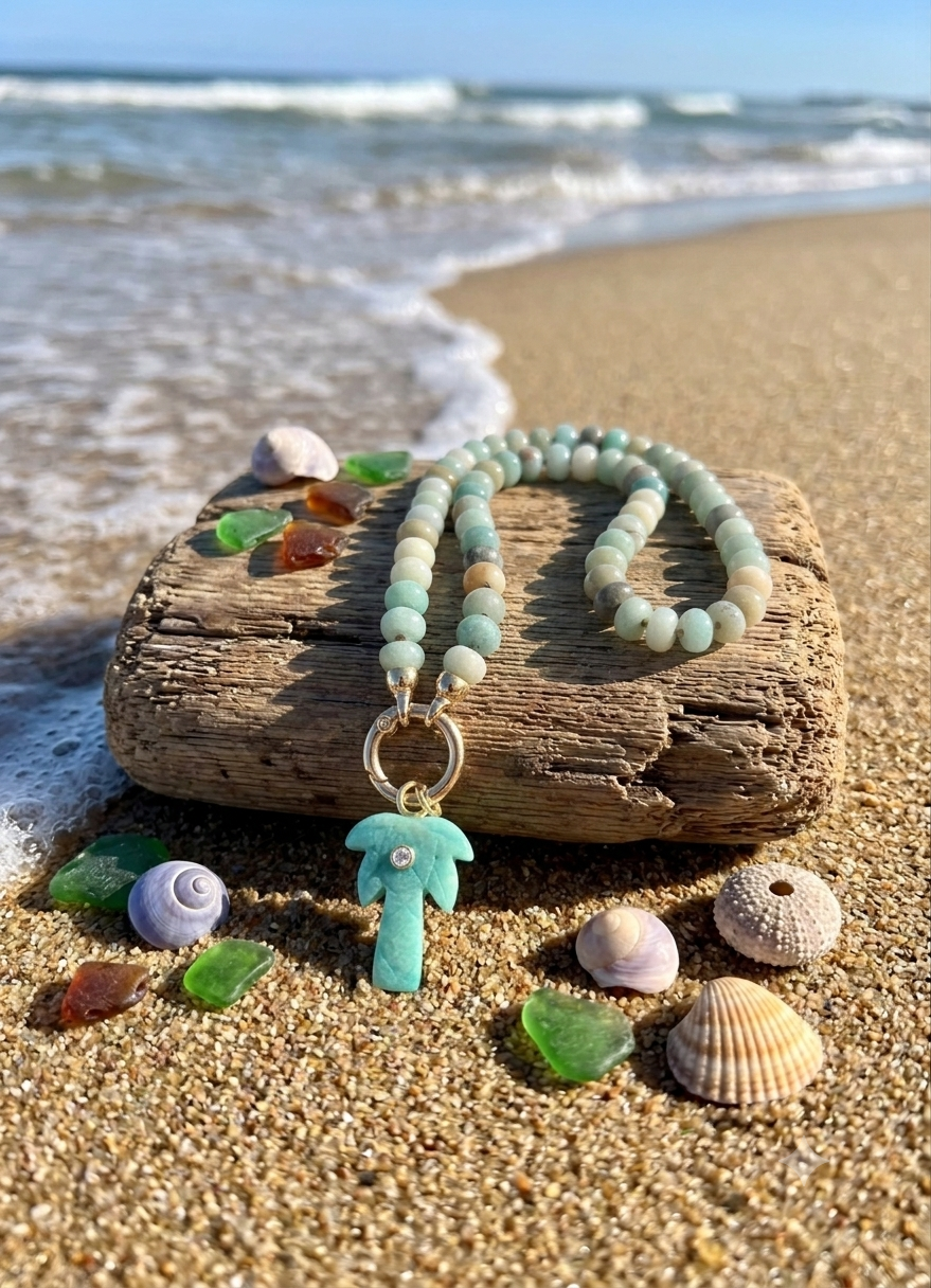 Palm Tree and Amazonite Necklace