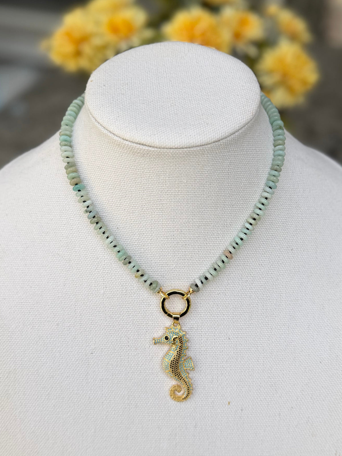 Amazonite Necklace with Seahorse Pendant