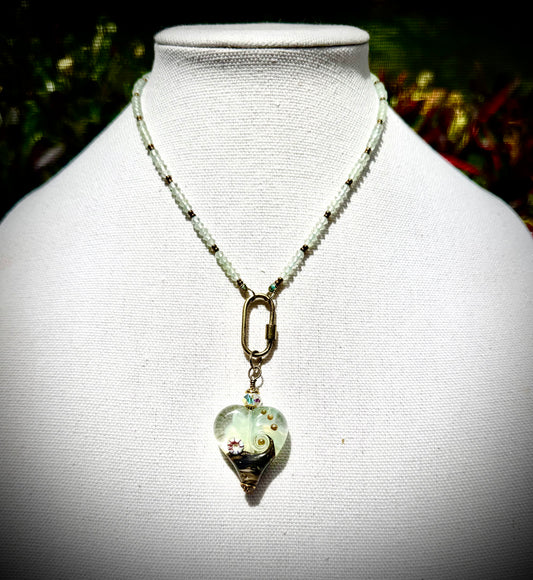 Prehnite and Artisan Glass Heart