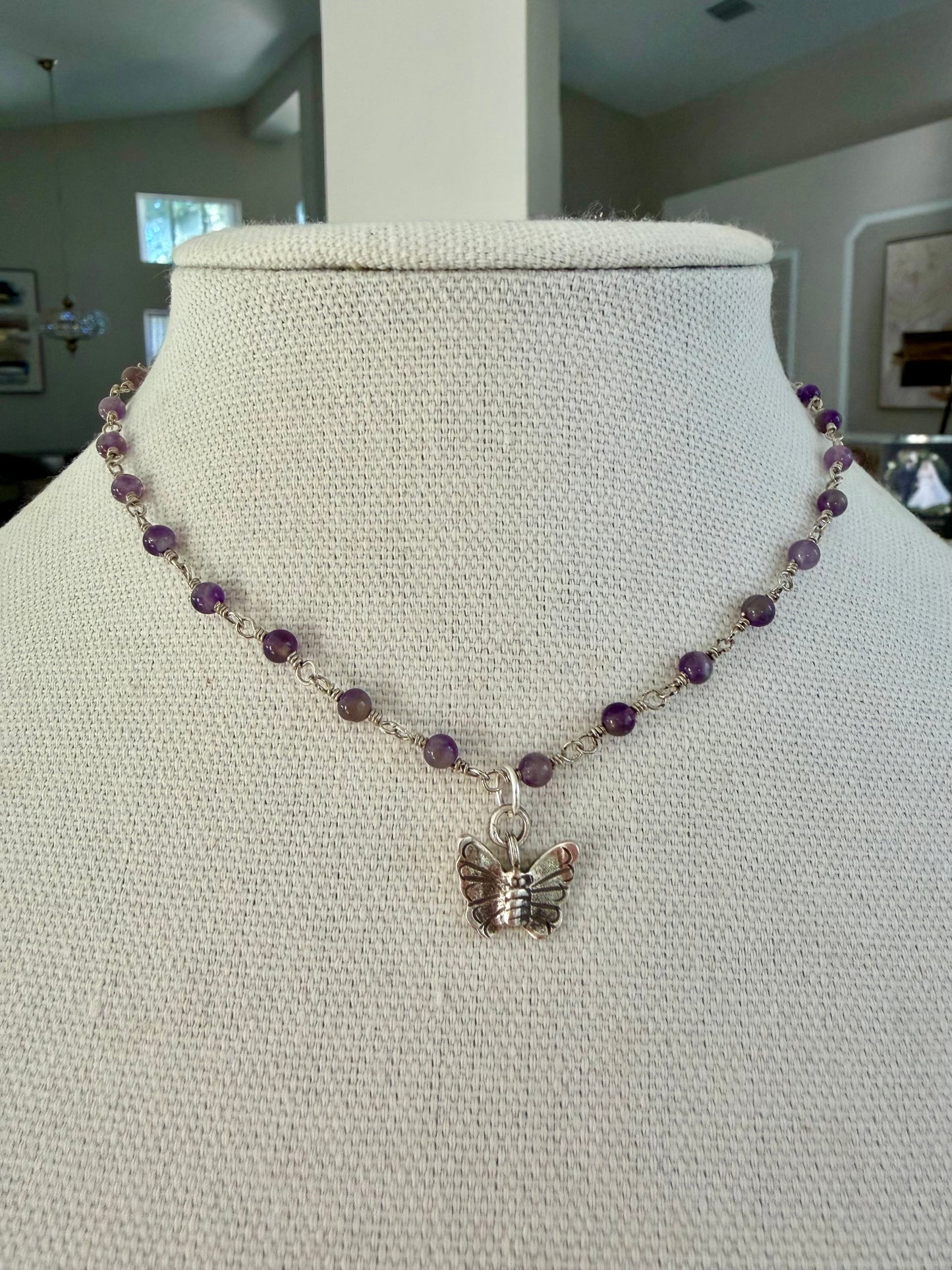 Amethyst choker with butterfly pendant