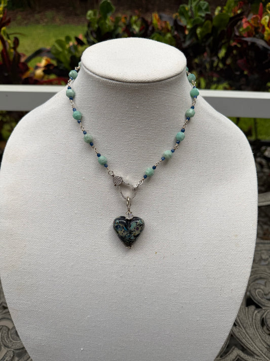 Night Blue Heart Pendant Necklace – Handmade Boho Luxe Sterling Silver