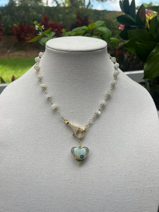 White Chalcedony and Azure Crystal Necklace