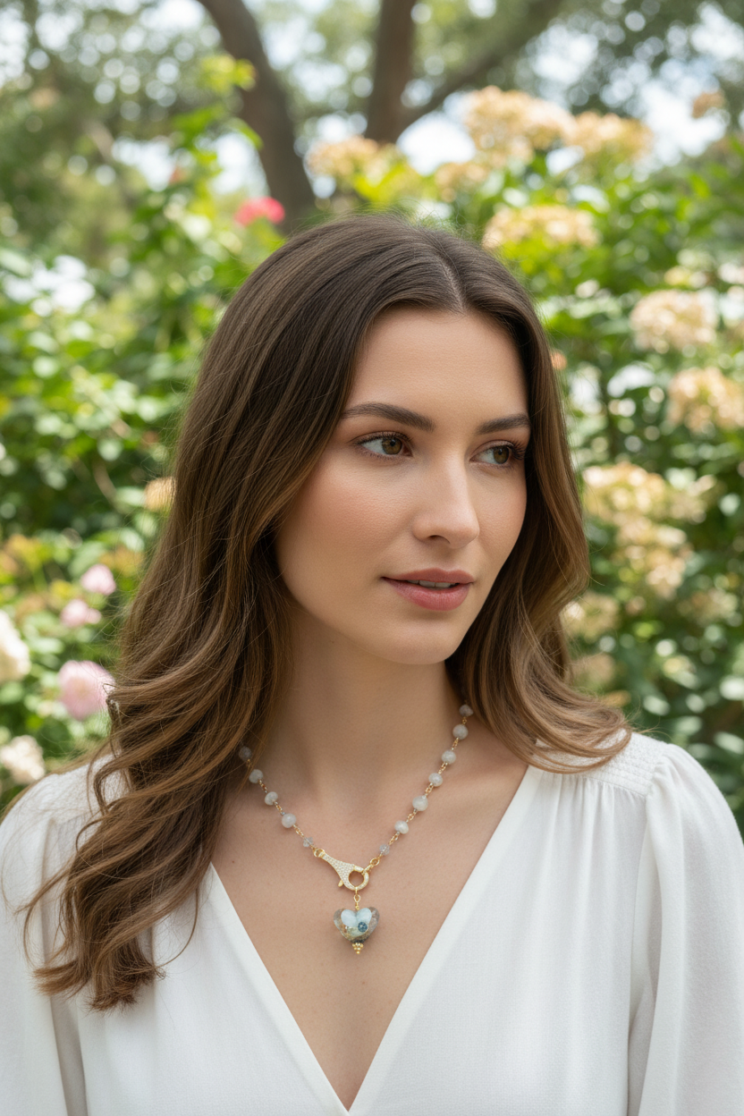 White Chalcedony and Azure Crystal Necklace