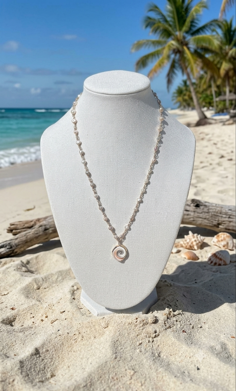 Freshwater pearl and shell necklace