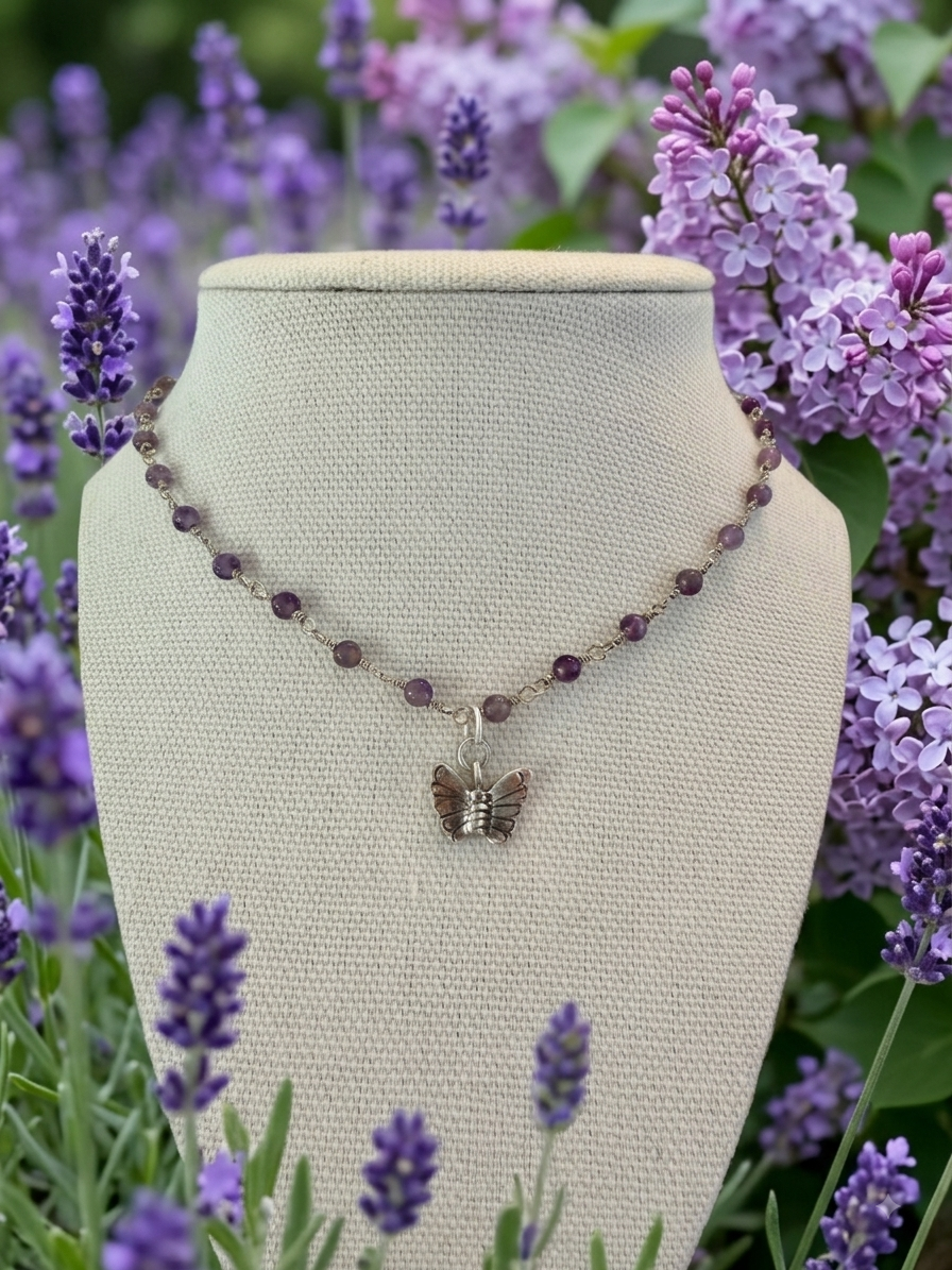 Amethyst choker with butterfly pendant