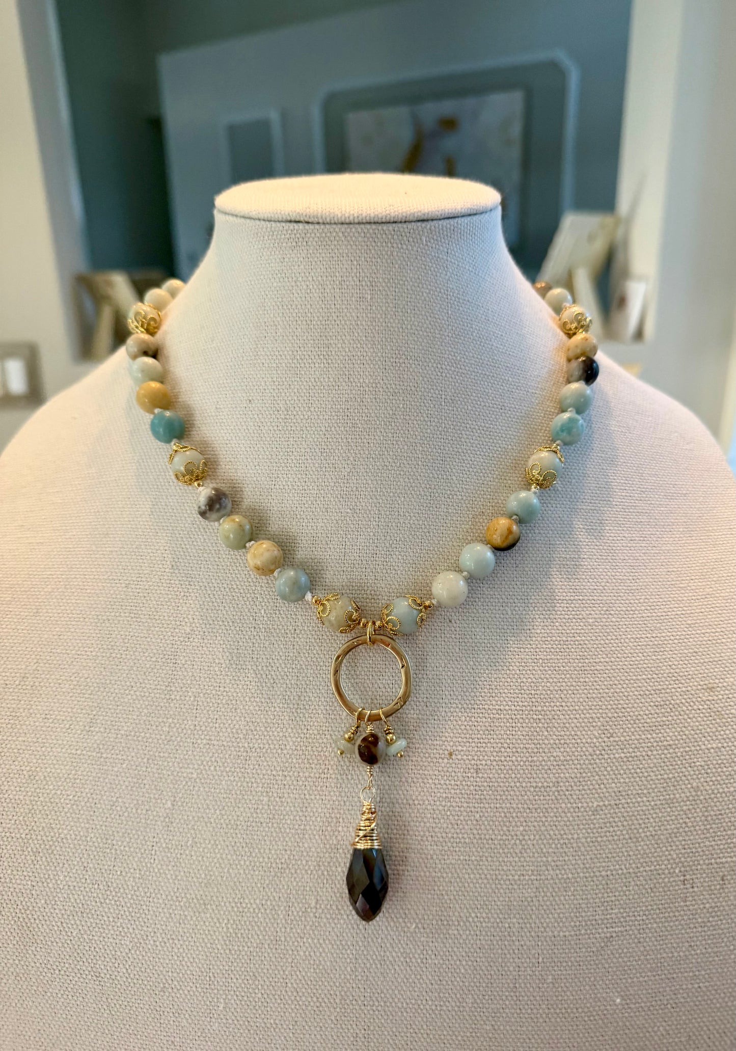 Amazonite Necklace with Crystal pendant