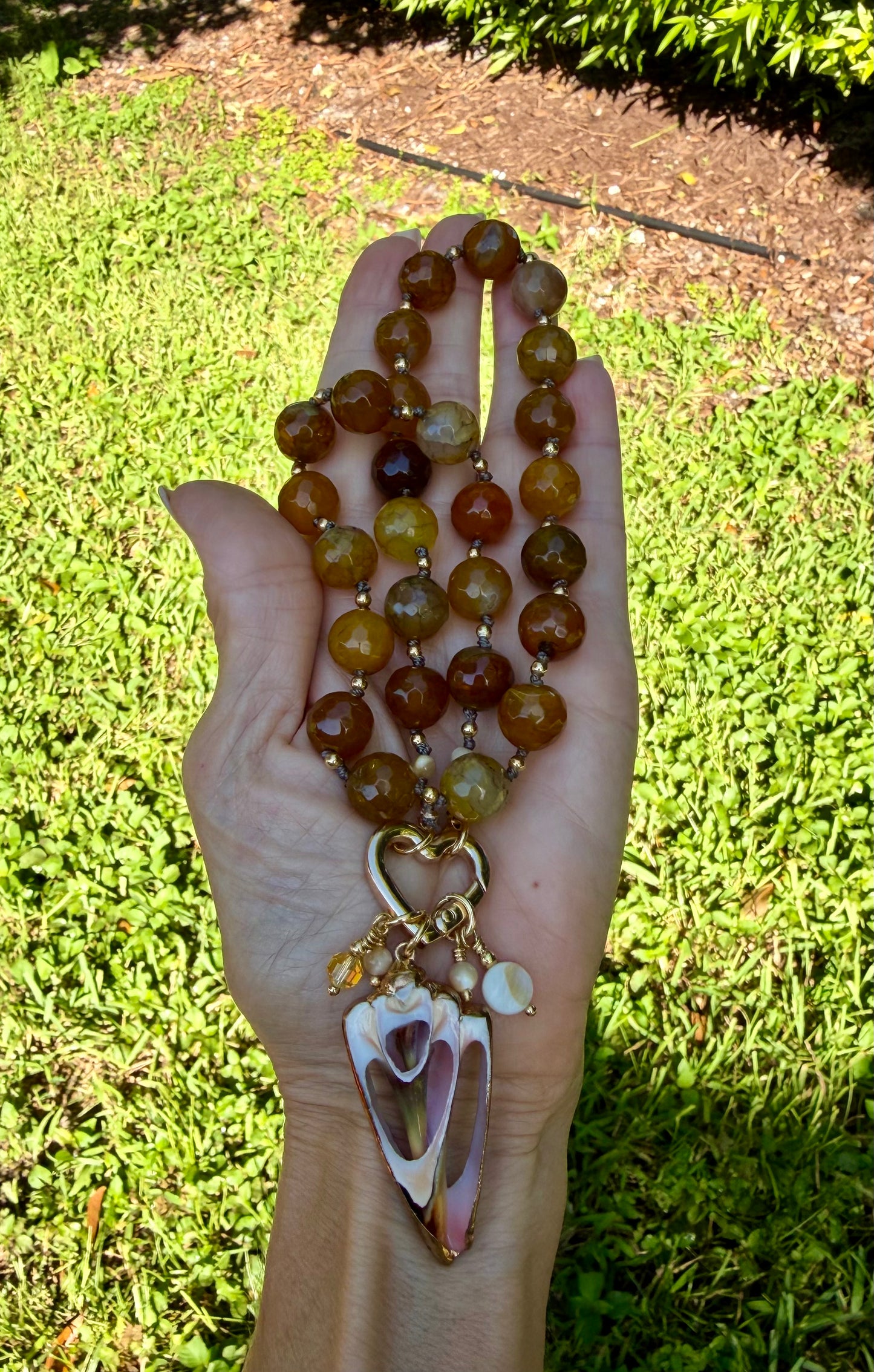 Golden Agate and Shell Pendant