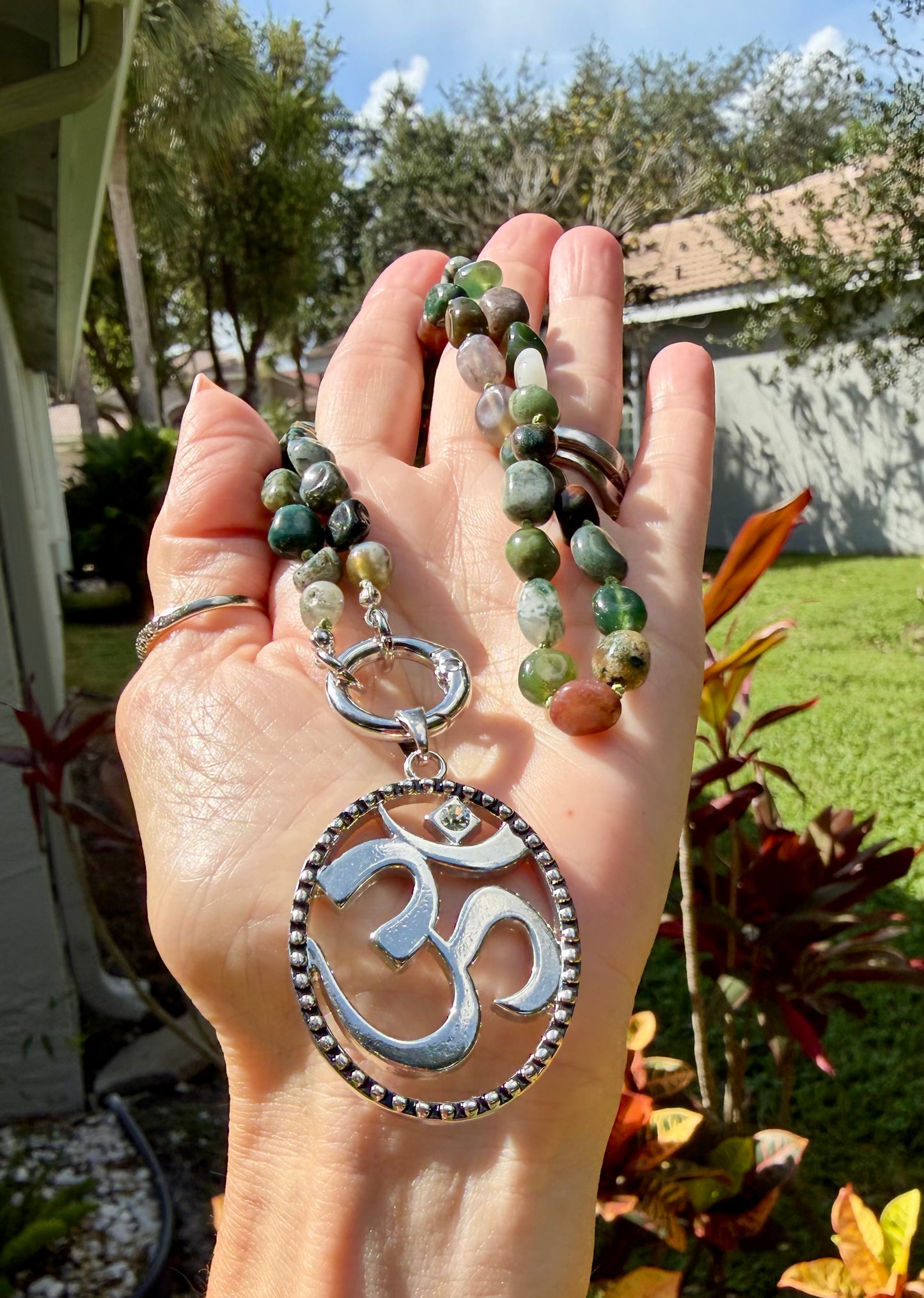 Indian Agate Nugget with Om Pendant