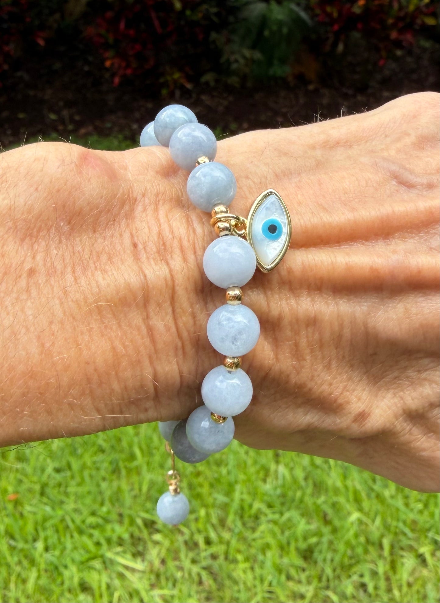 Blue Chalcedony Evil Eye Bracelet