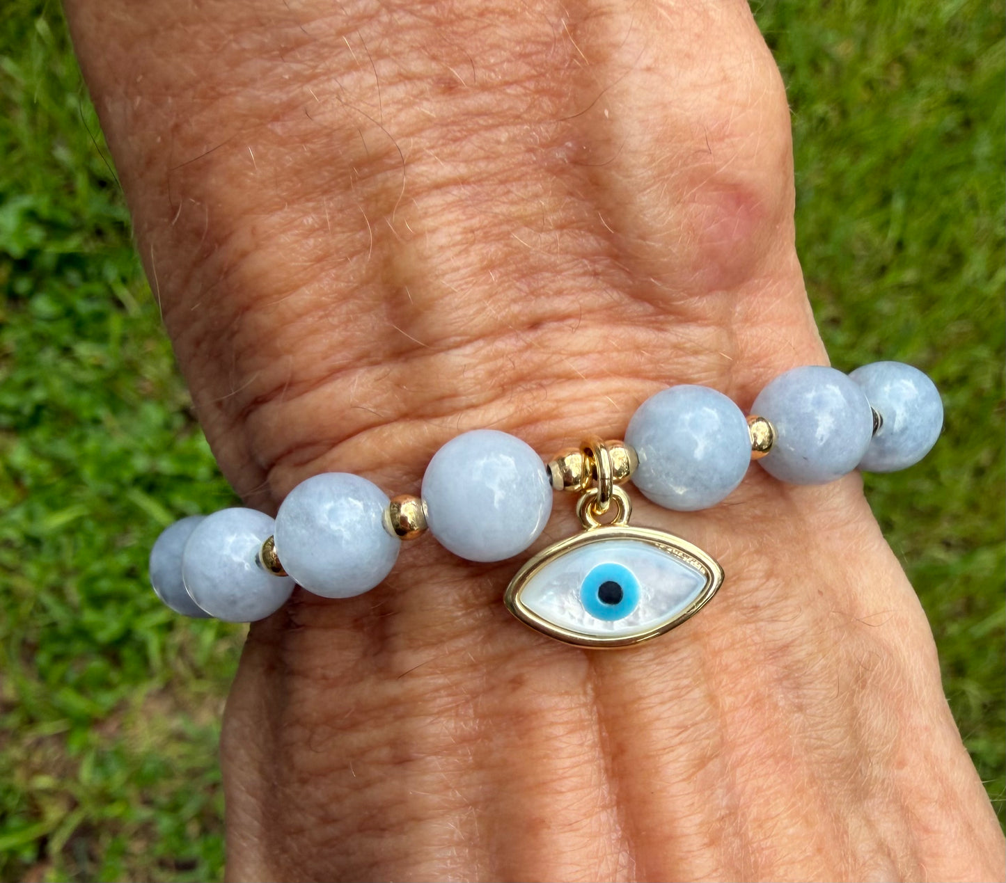 Blue Chalcedony Evil Eye Bracelet