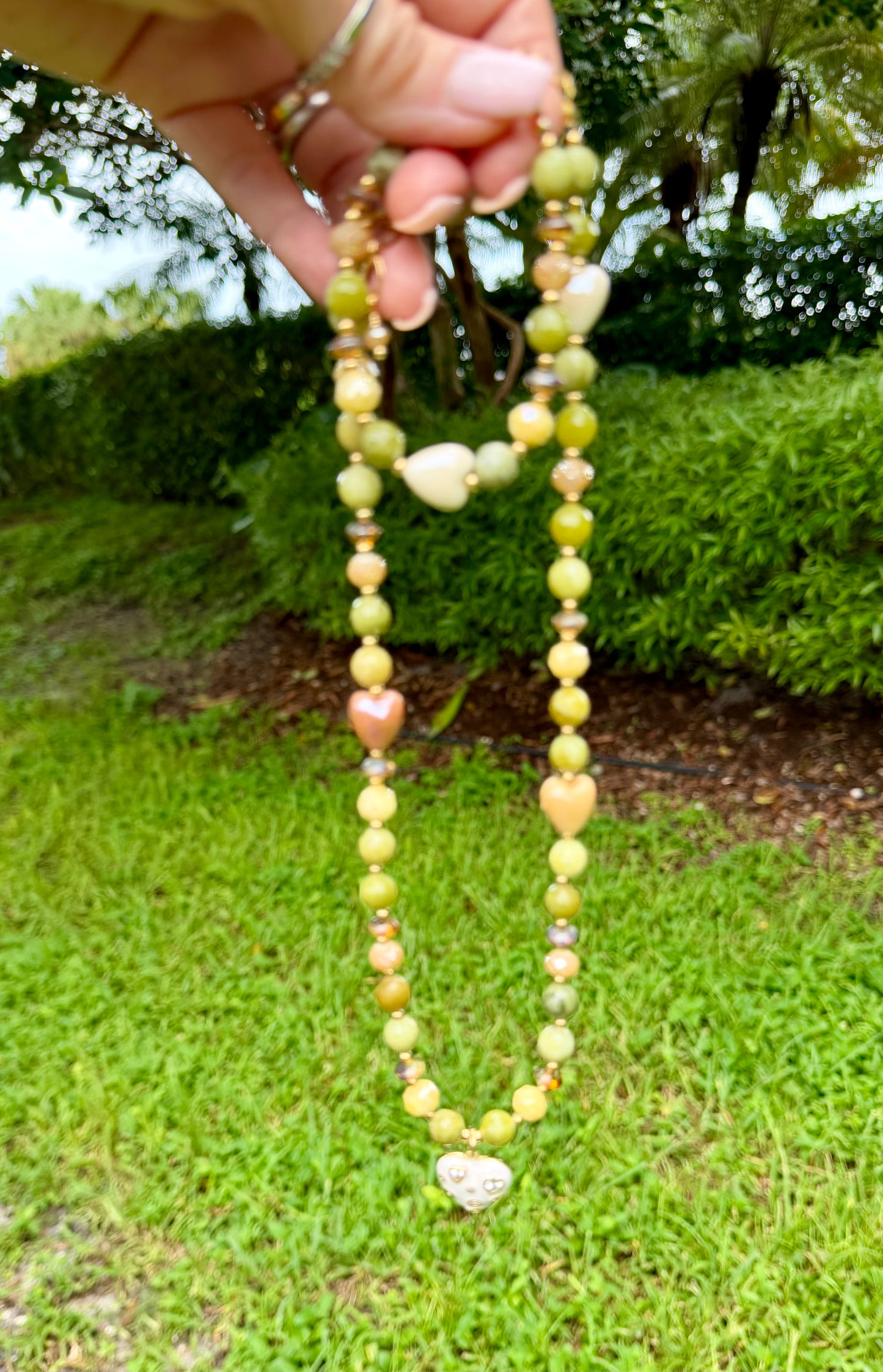 Faceted Jade Necklace with White Heart Pendant