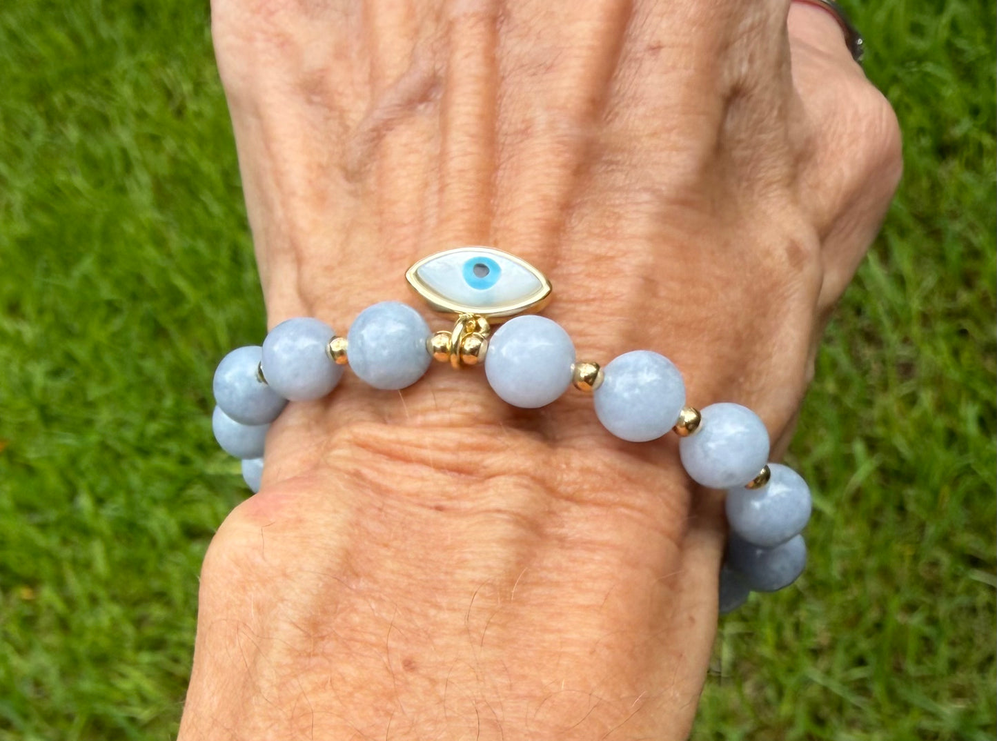 Blue Chalcedony Evil Eye Bracelet