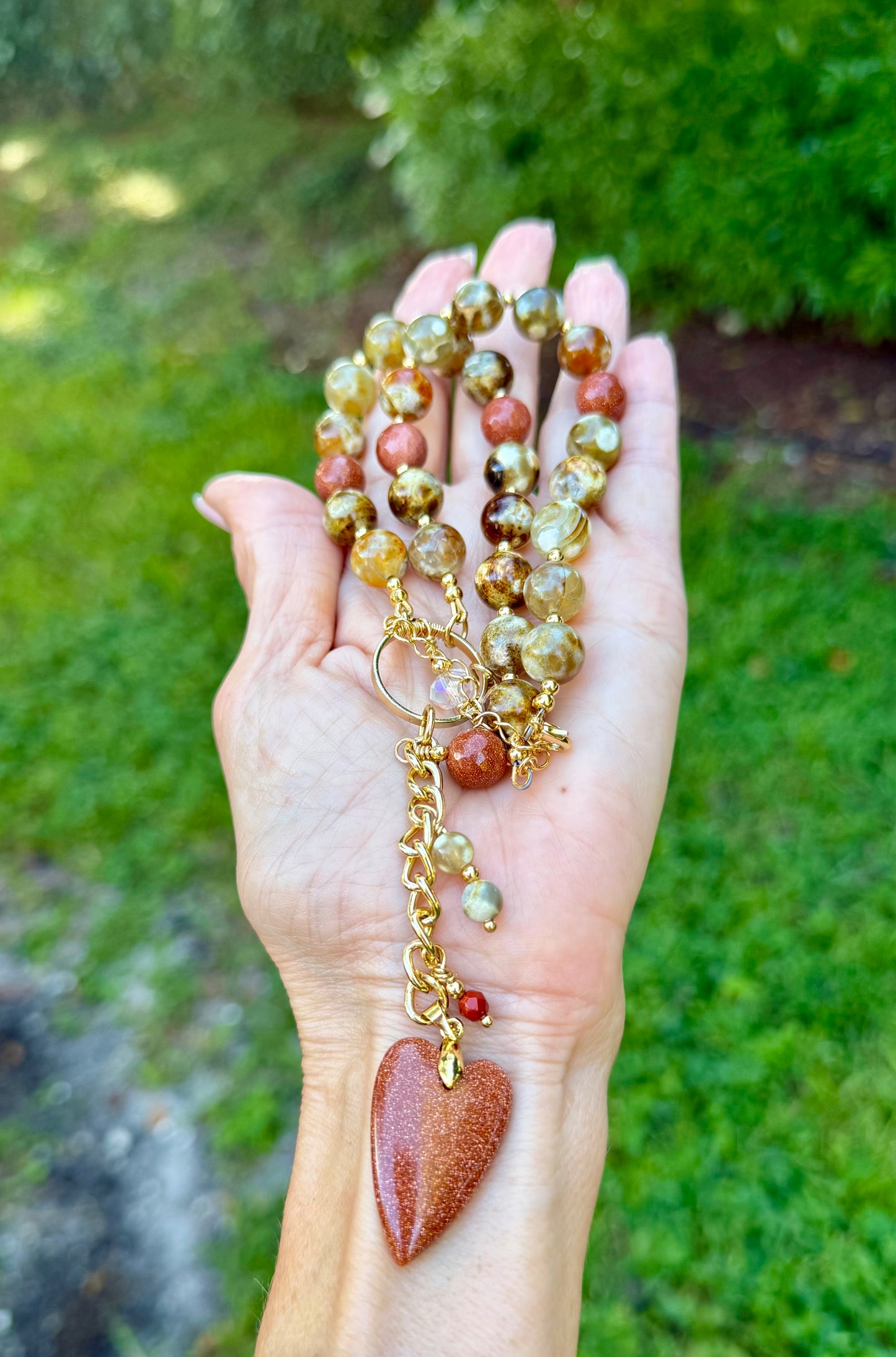 Fire Agate and Sunstone Necklace