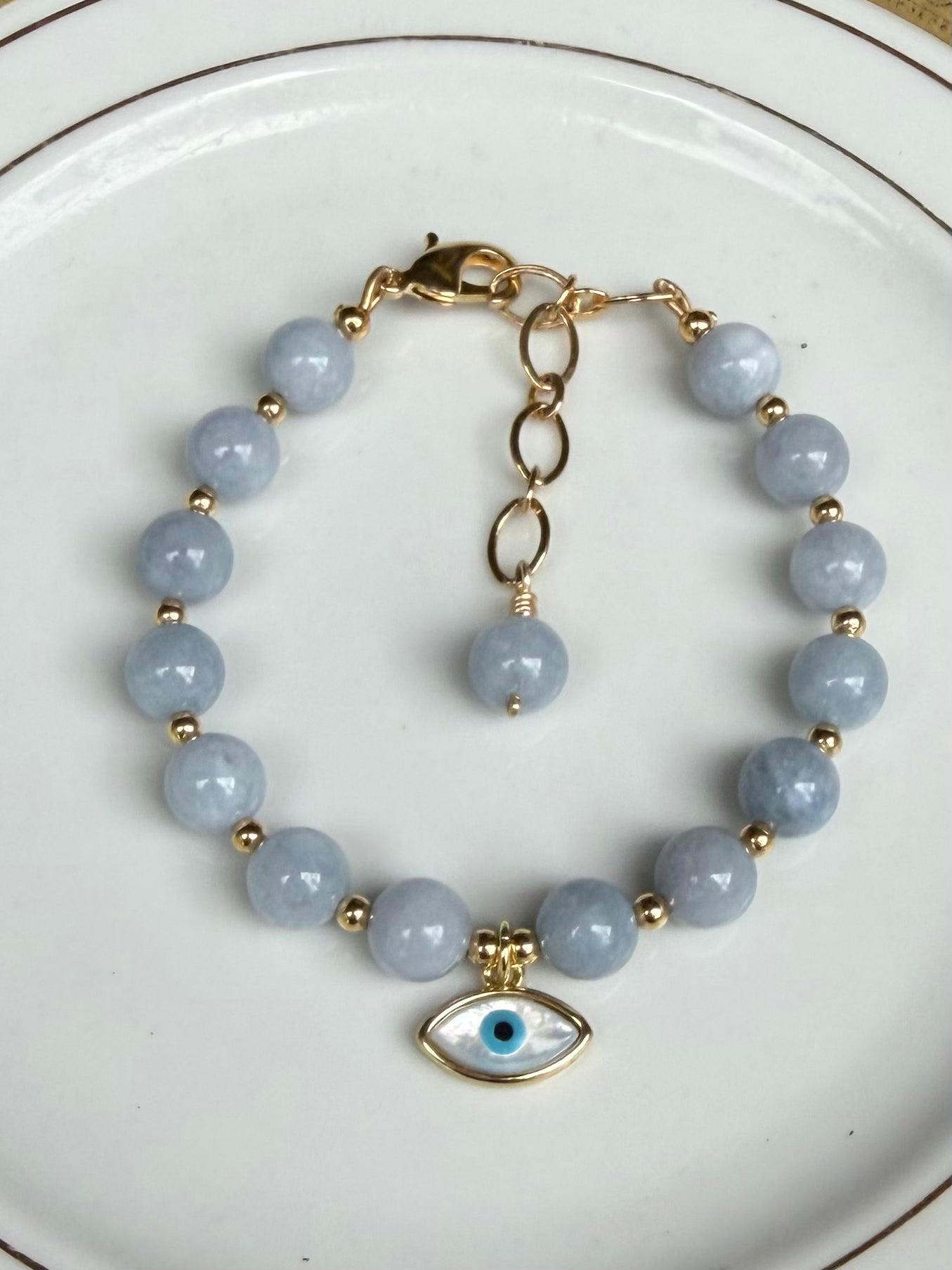 Blue Chalcedony Evil Eye Bracelet