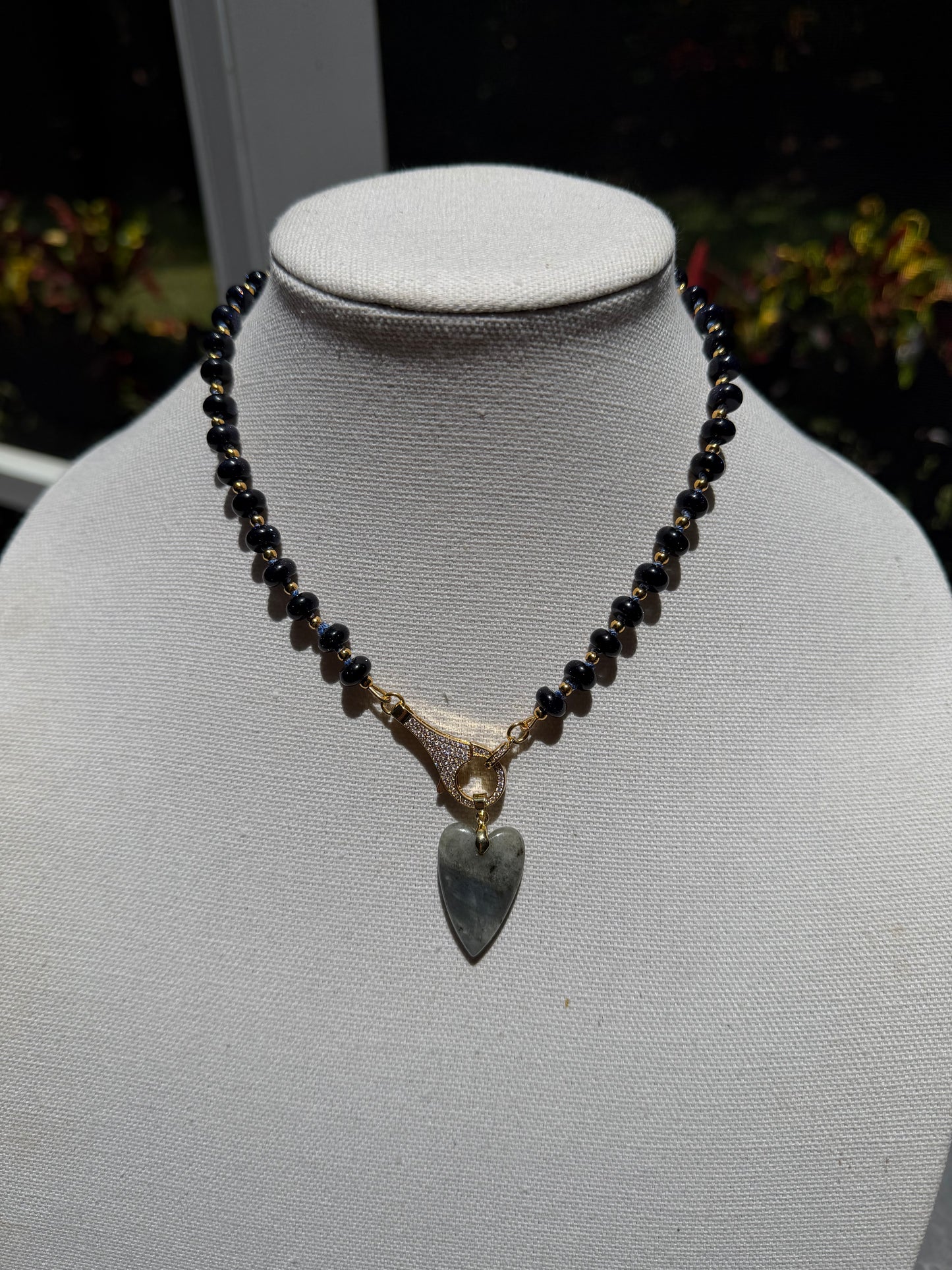 Blue sandstone and Labradorite heart necklace