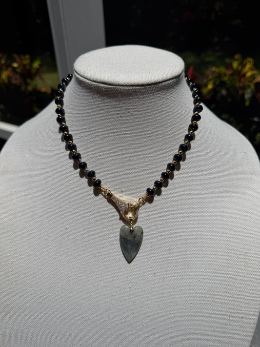 Blue sandstone and Labradorite heart necklace