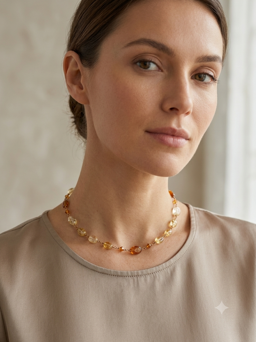 Citrine and Gold Crystal Choker