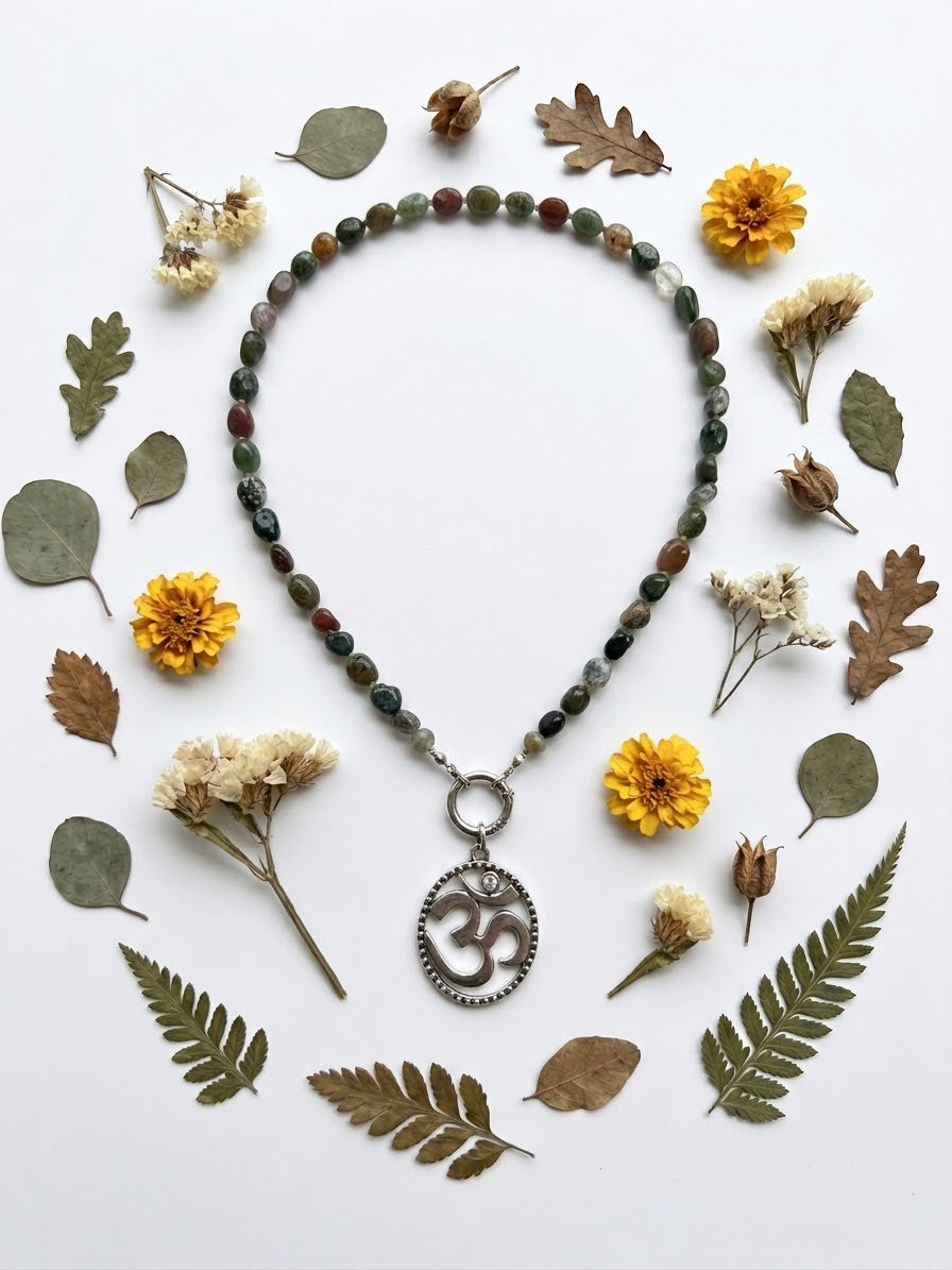 Indian Agate Nugget with Om Pendant