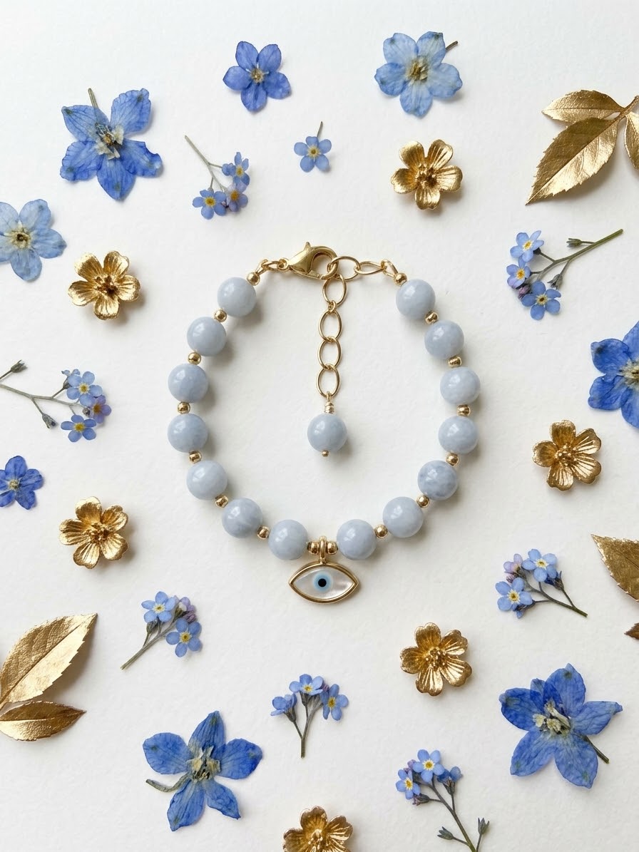 Blue Chalcedony Evil Eye Bracelet