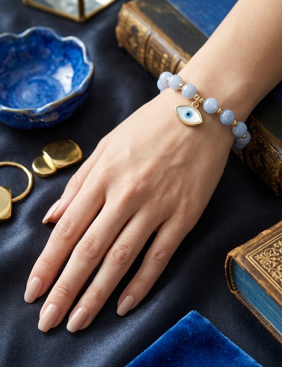 Blue Chalcedony Evil Eye Bracelet