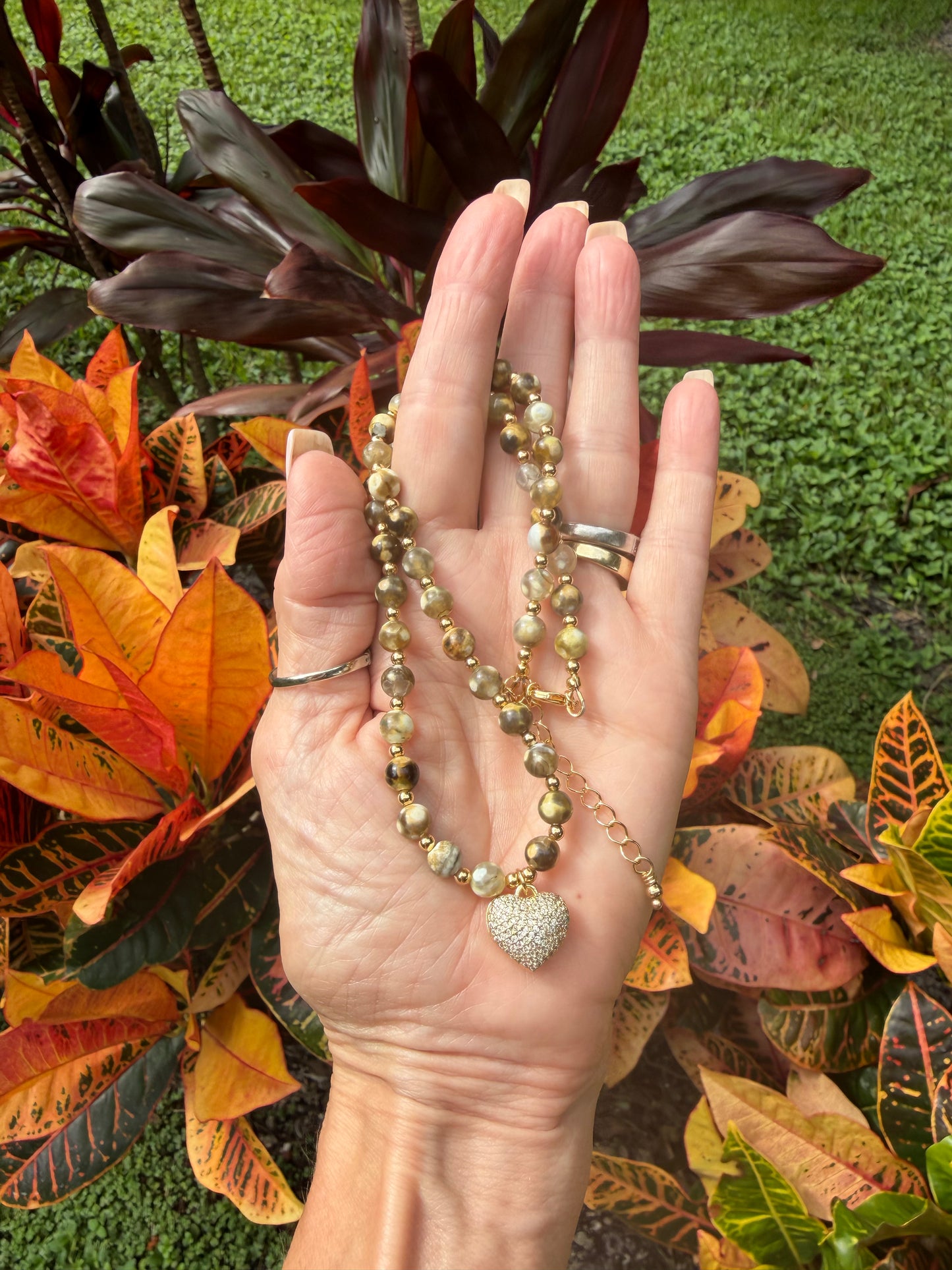 Fire Agate necklace with CZ heart