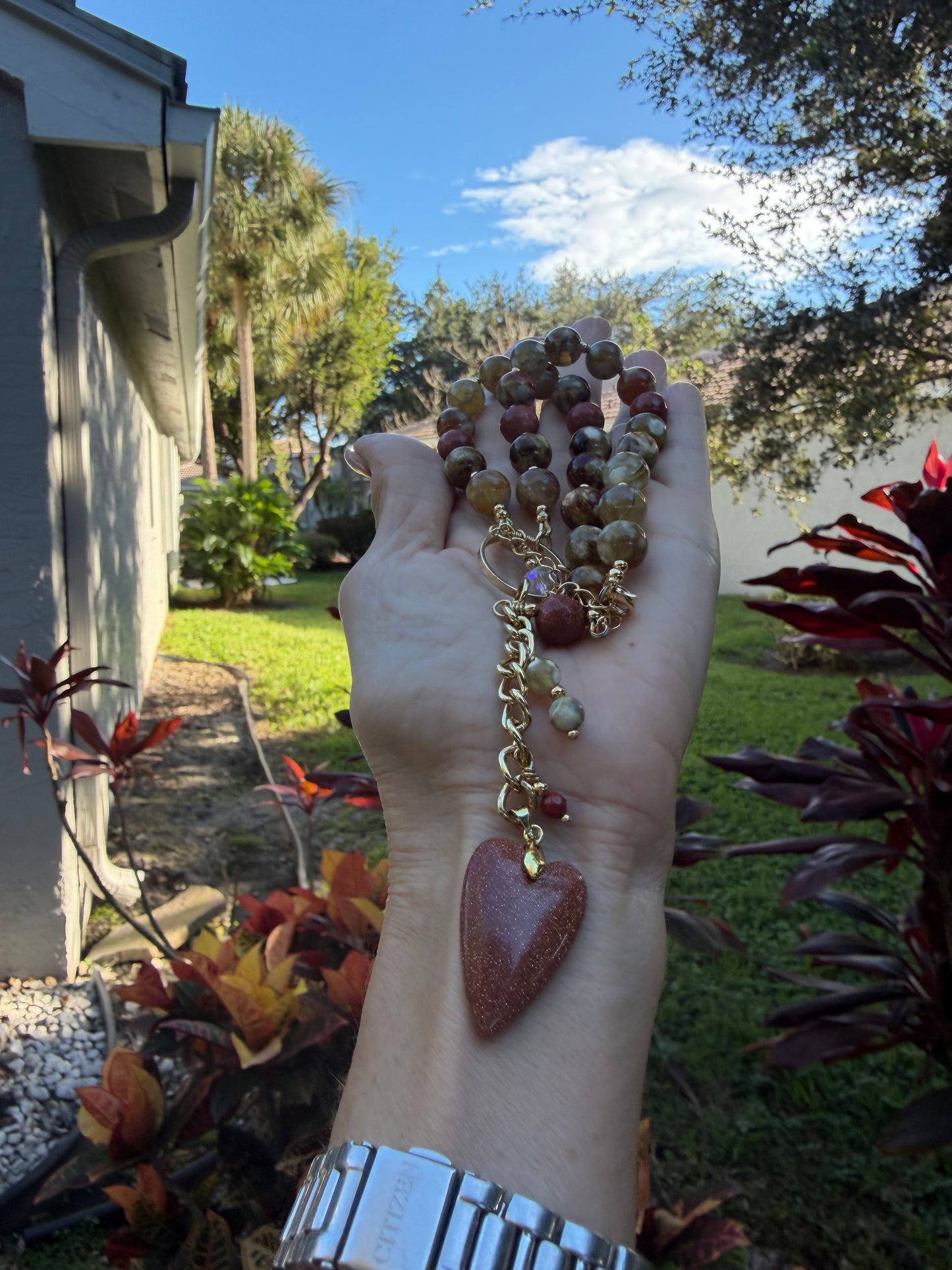 Fire Agate and Sunstone Necklace