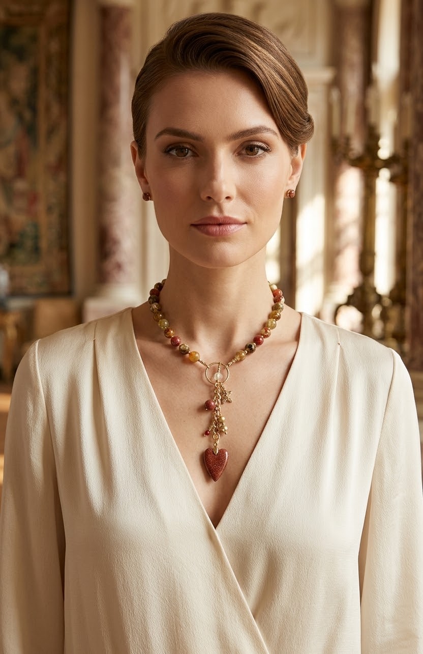 Fire Agate and Sunstone Necklace