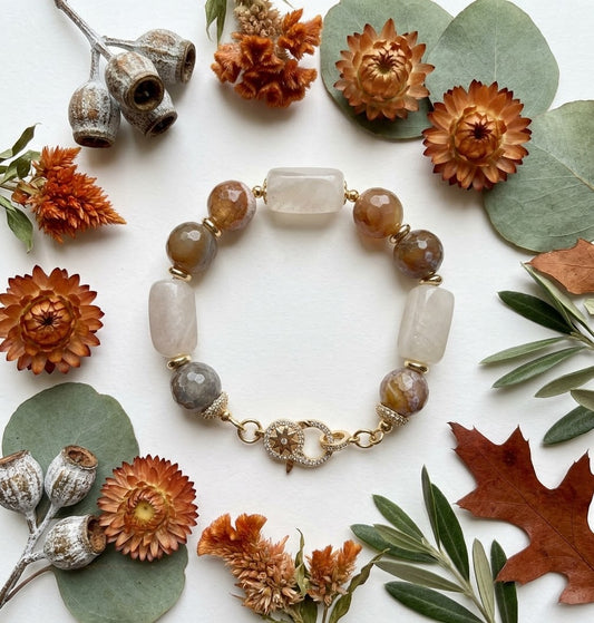 Beige Agate and Rose Quartz Bracelet