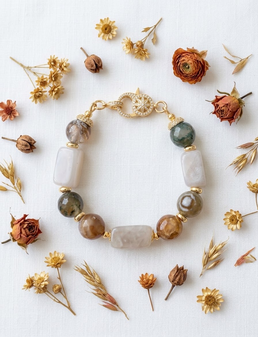 Beige Agate and Rose Quartz Bracelet