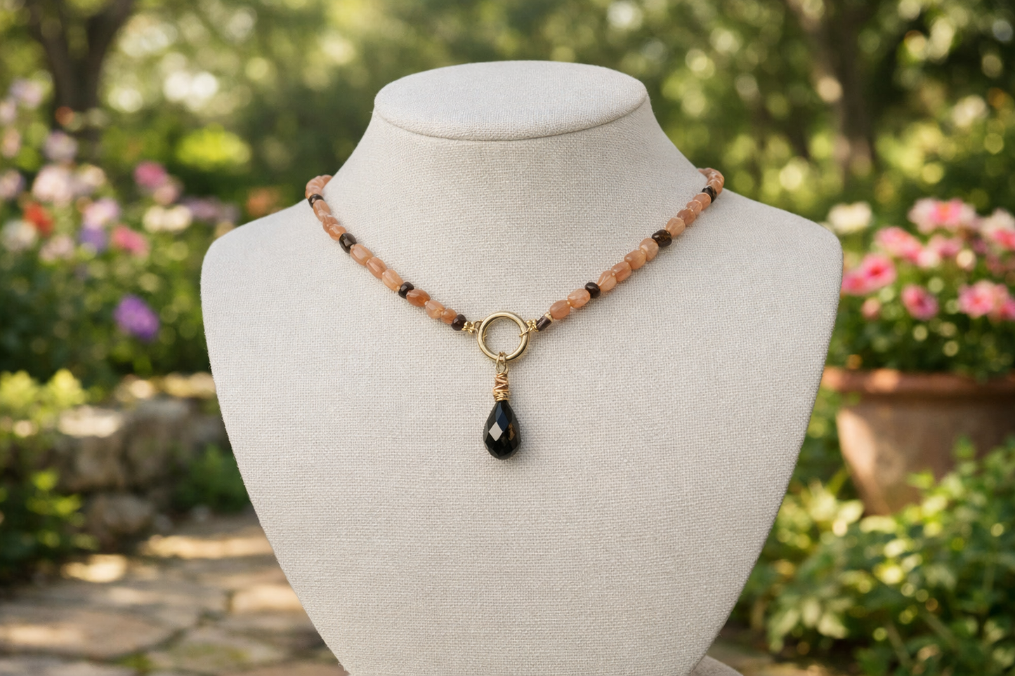 Peach moonstone, and garnet delight
