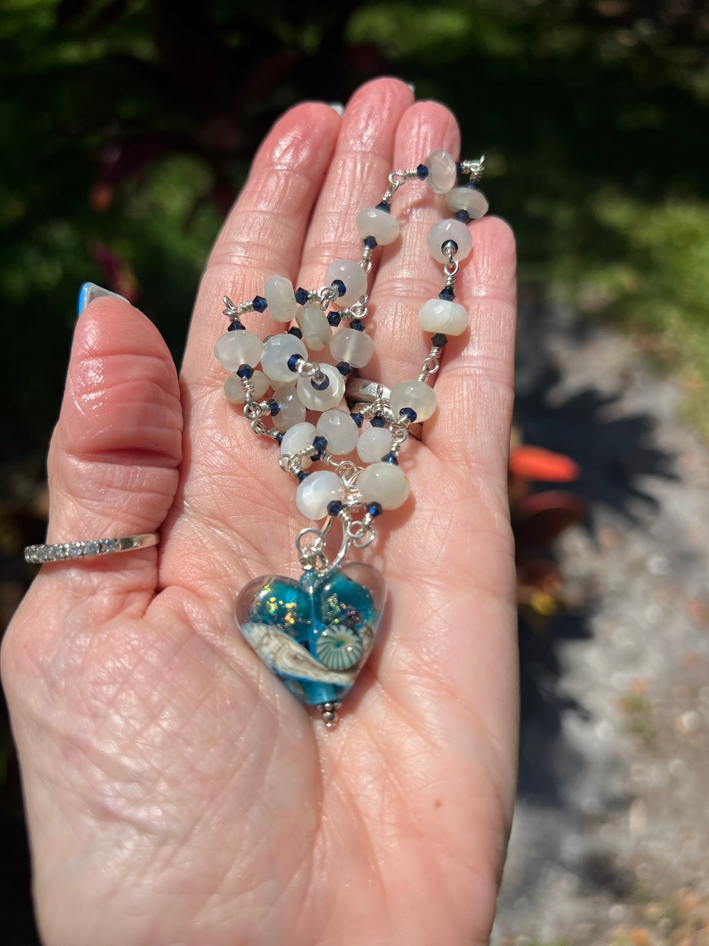 White Chalcedony & Indigo Swarovski
