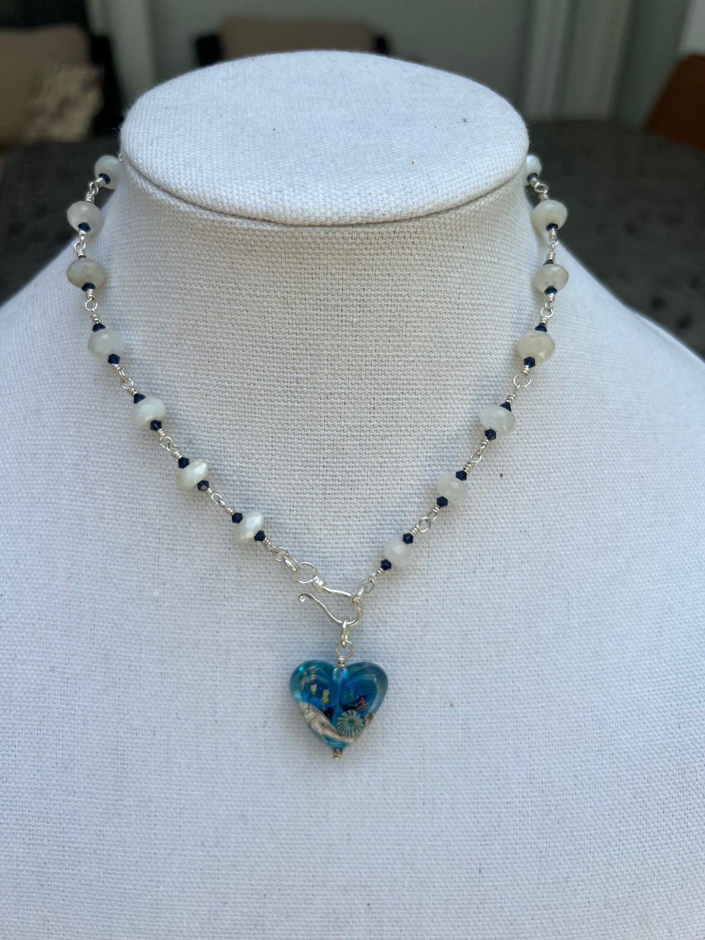 White Chalcedony & Indigo Swarovski