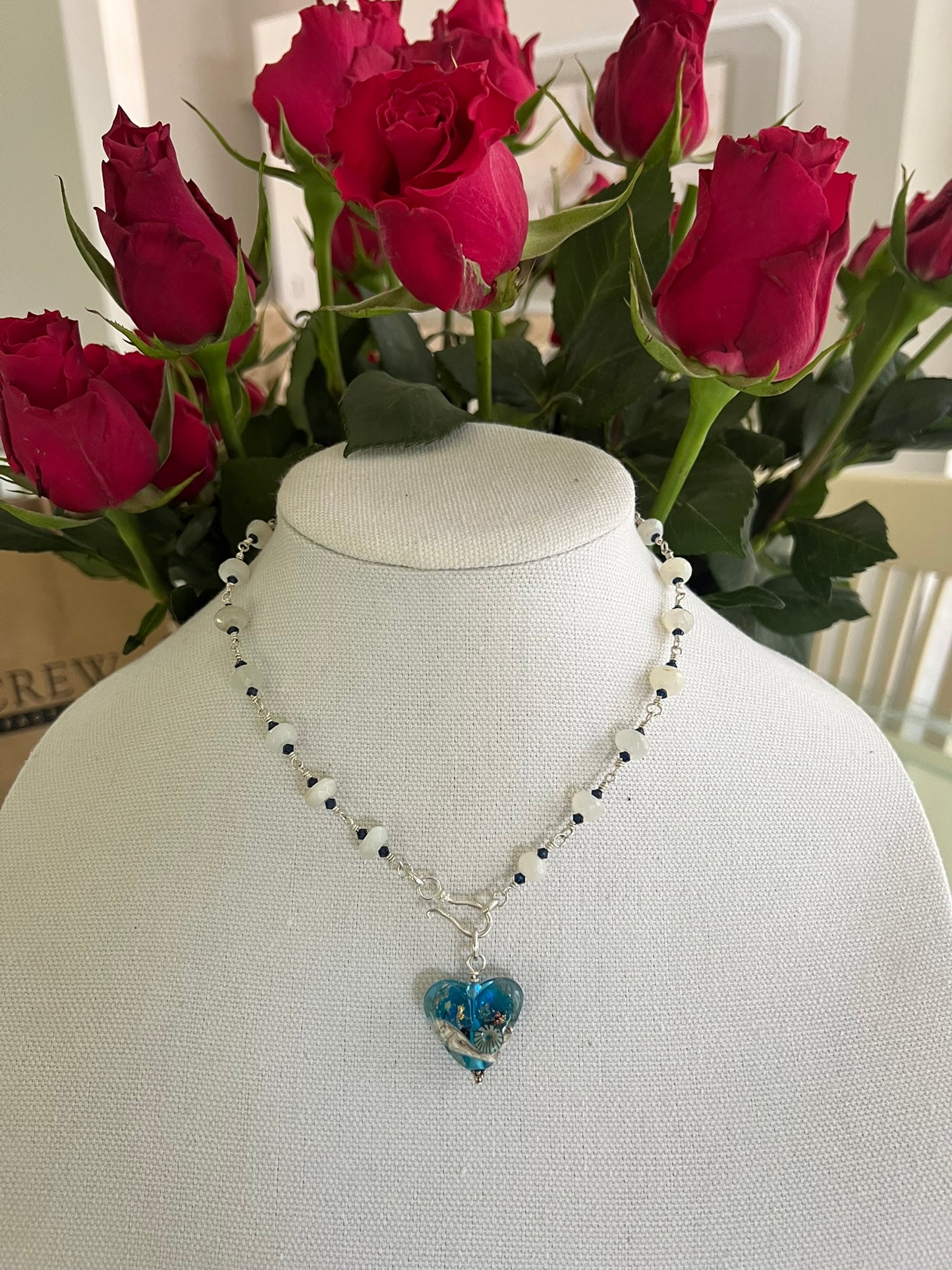 White Chalcedony & Indigo Swarovski