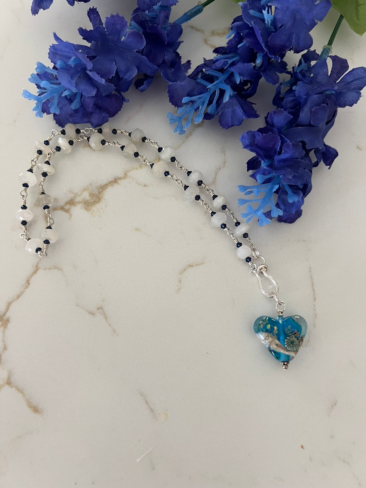 White Chalcedony & Indigo Swarovski