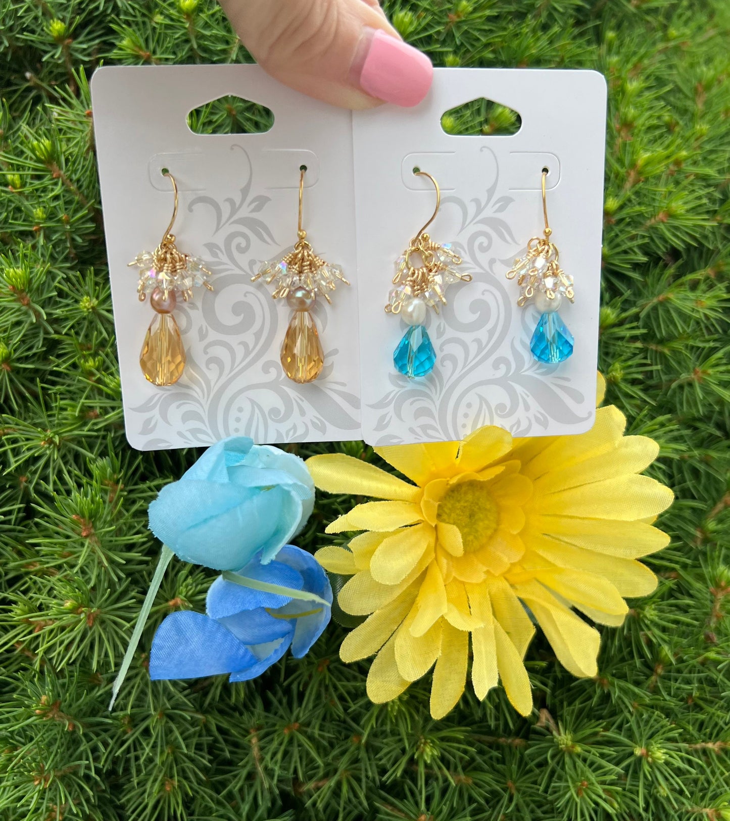 Crystal chandelier earrings.