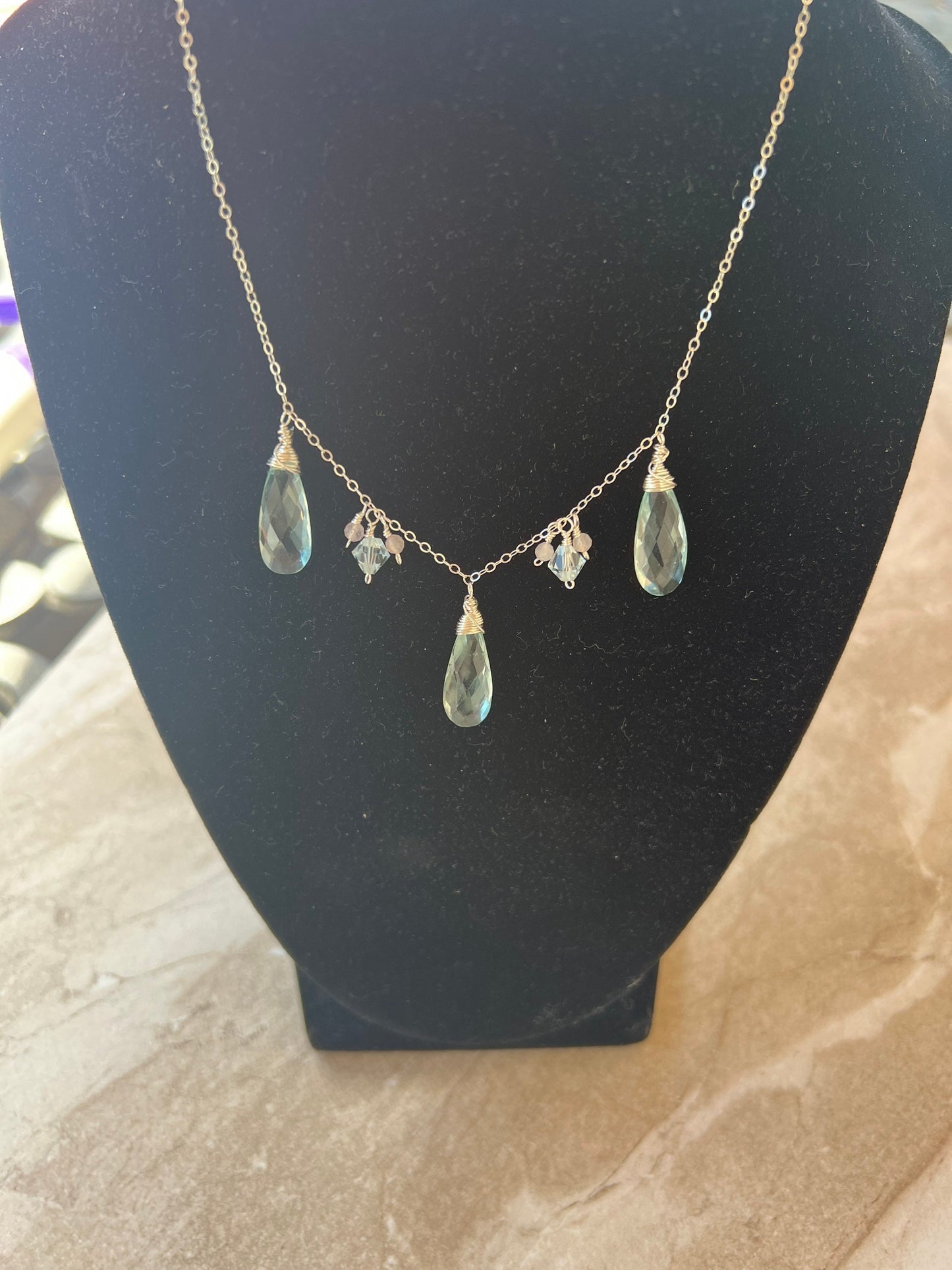 Natural aquamarine quartz pendant