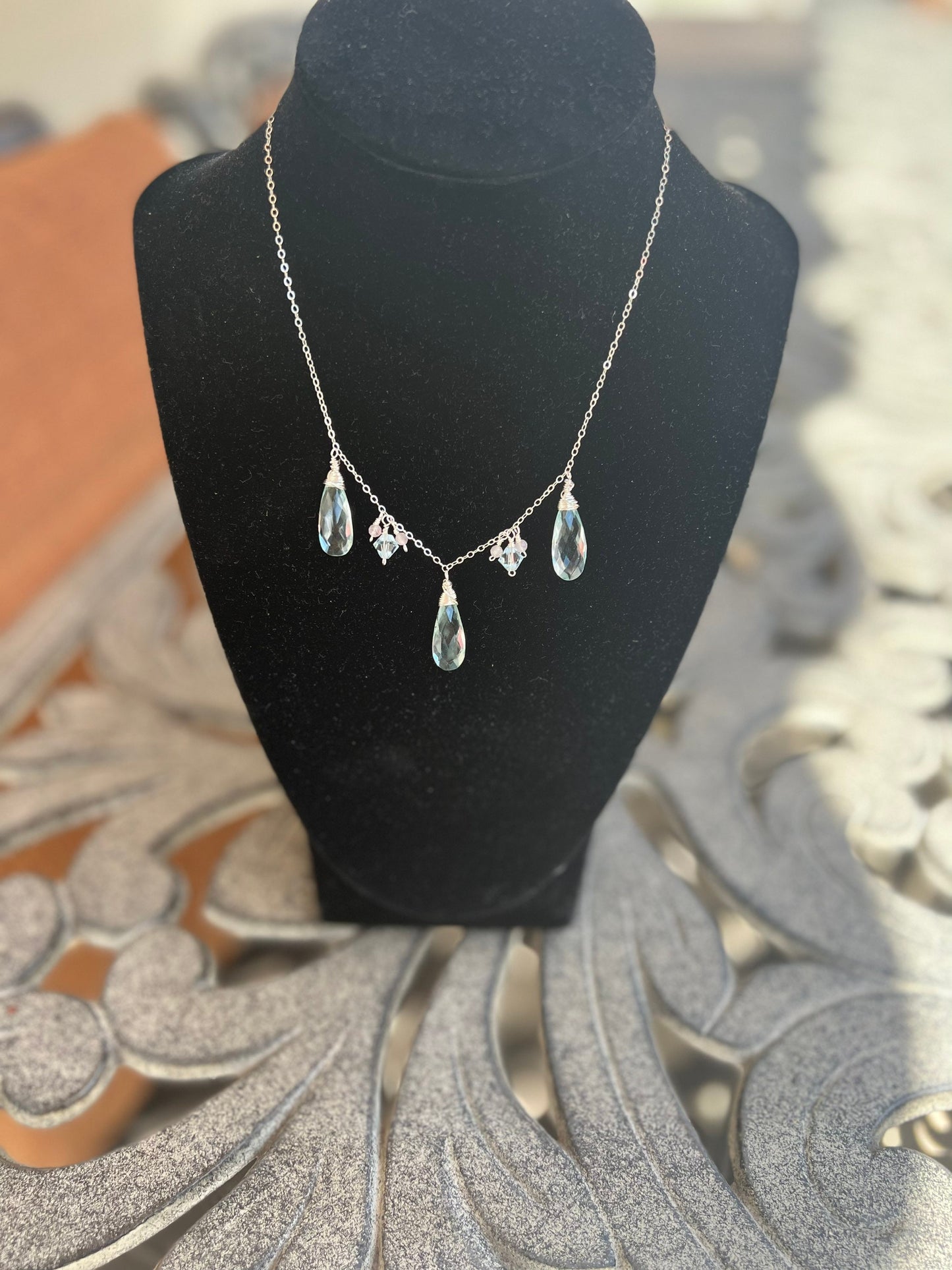 Natural aquamarine quartz pendant