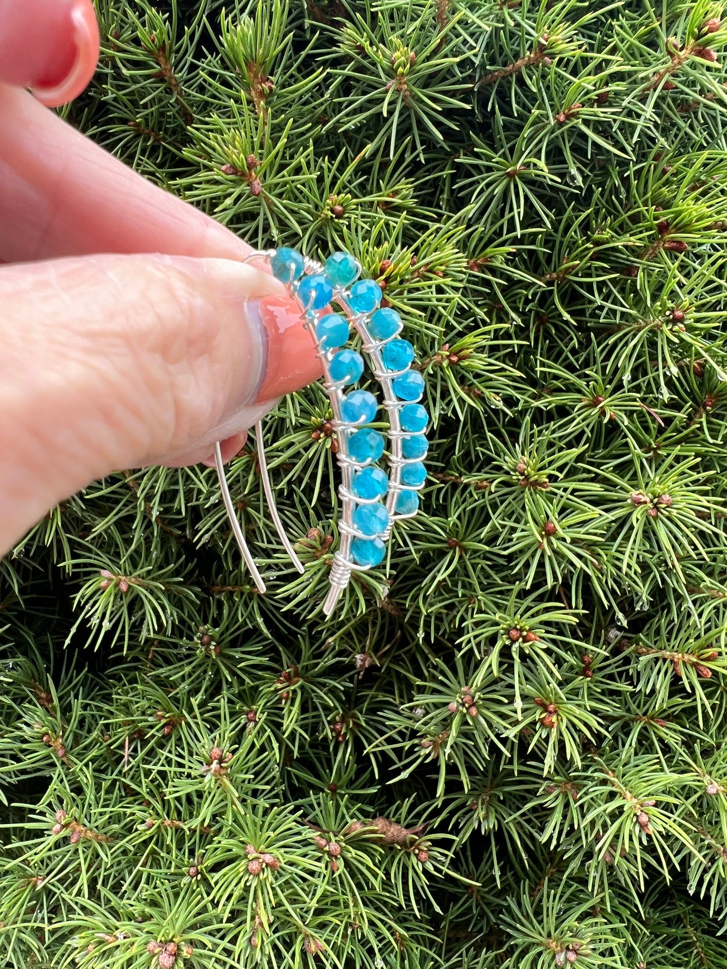 Blue Apatite wire wrapped earrings