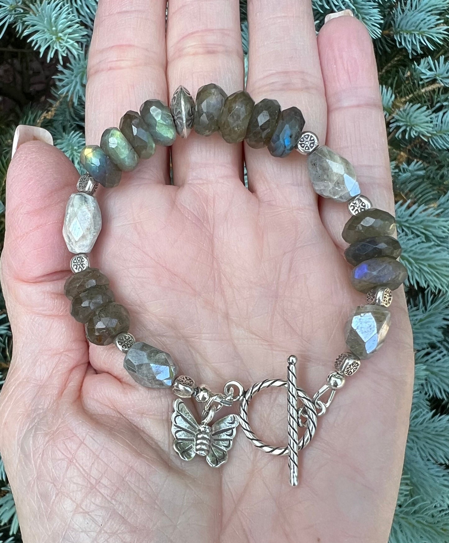 Labradorite/Moonstone Karen Hill Tribe Silver Bracelet