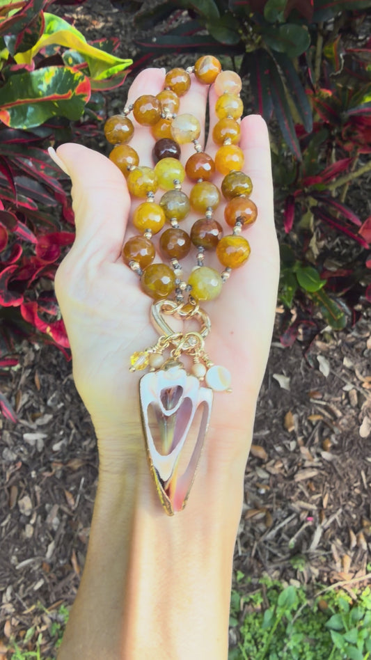 Golden Agate and Shell Pendant